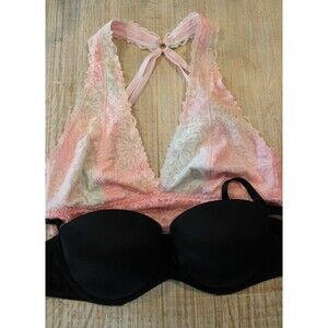 Lot of 2 Victoria's Secret Bras Black 36C PINK Wear Everywhere & Large Bralette